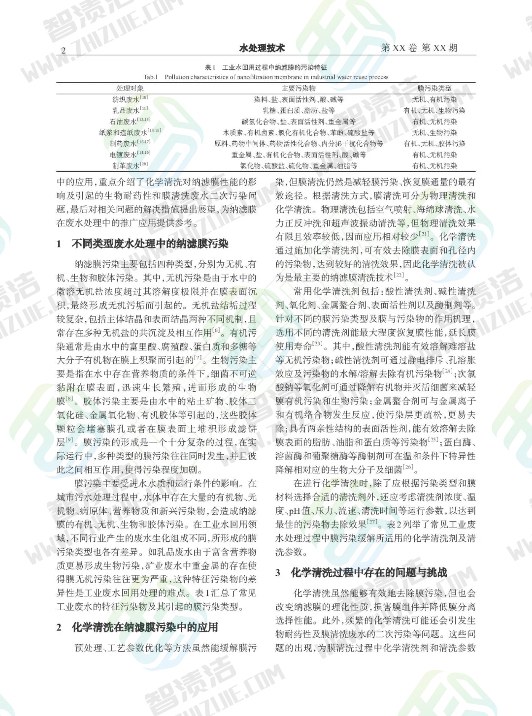 废水处理中纳滤膜化学清洗技术研究现状、挑战与展望